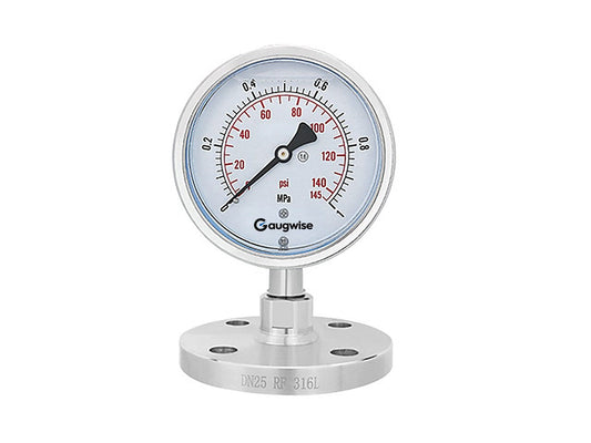 Gaugwise YTP100BF 100mm flange diaphragm pressure gauge for viscous and corrosive media